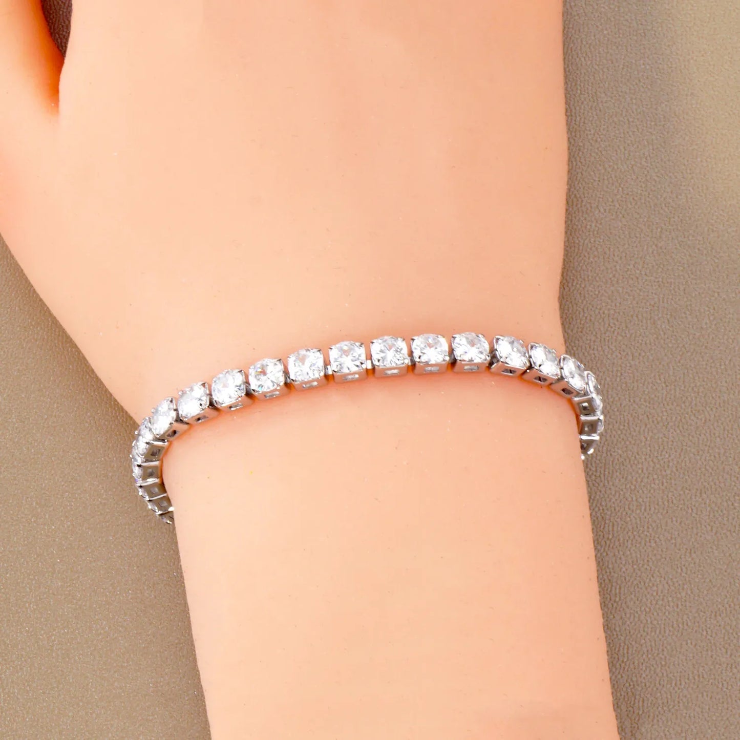 5mm Square Cubic-Zirconia Brass Tennis Bracelet