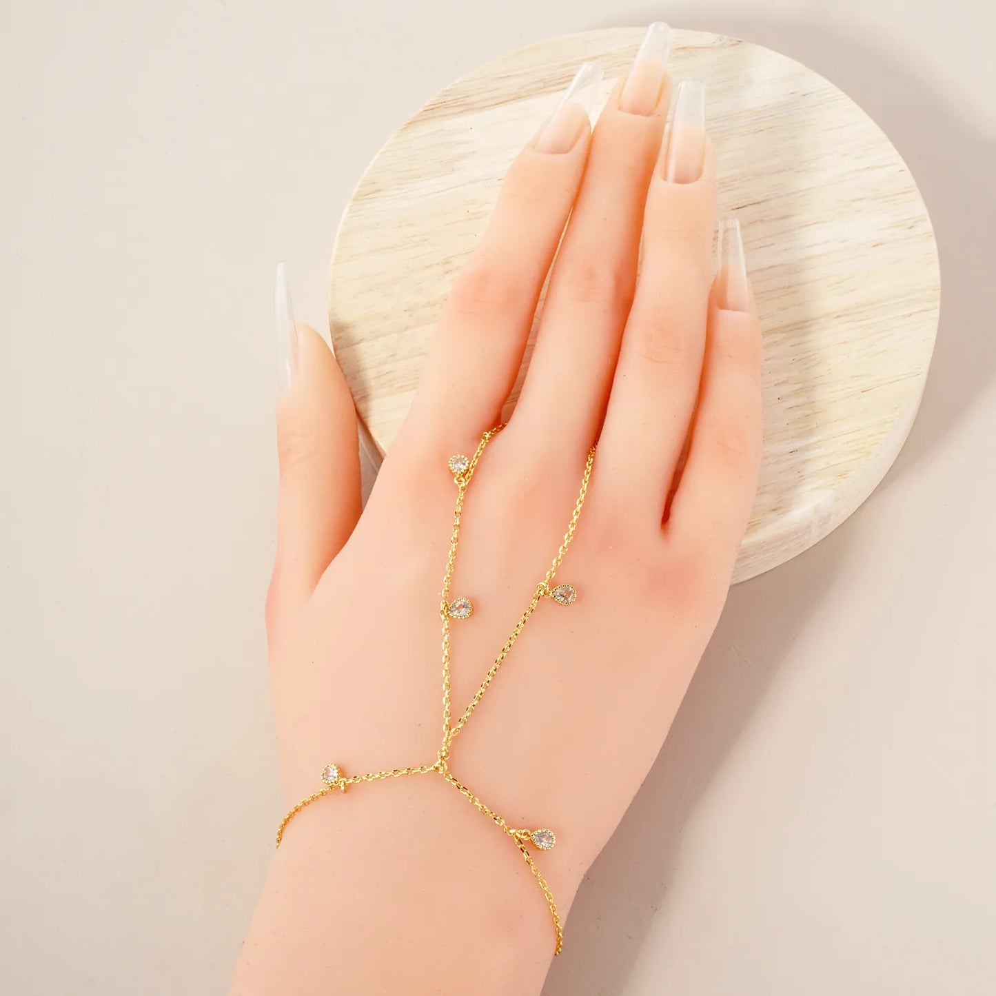 5mm Teardrop CZ Charms 18K-Gold-Dipped Delicate Brass Hand-Chain Bracelet