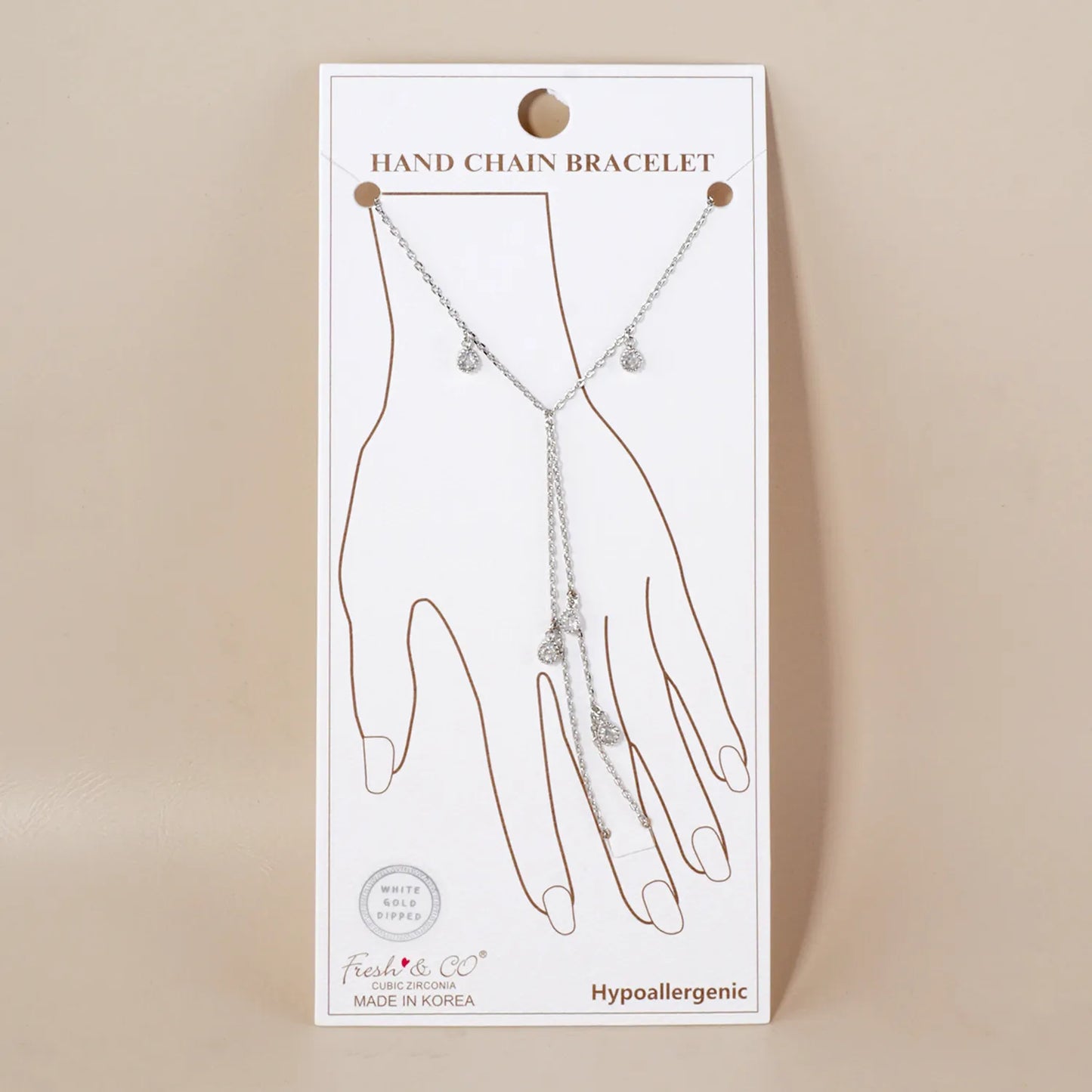 5mm Teardrop CZ Charms 18K-Gold-Dipped Delicate Brass Hand-Chain Bracelet