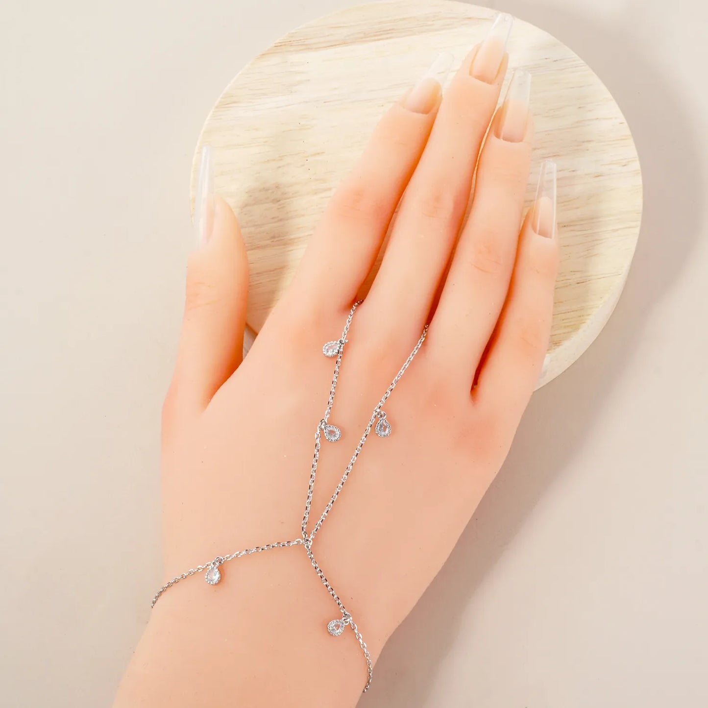 5mm Teardrop CZ Charms 18K-Gold-Dipped Delicate Brass Hand-Chain Bracelet