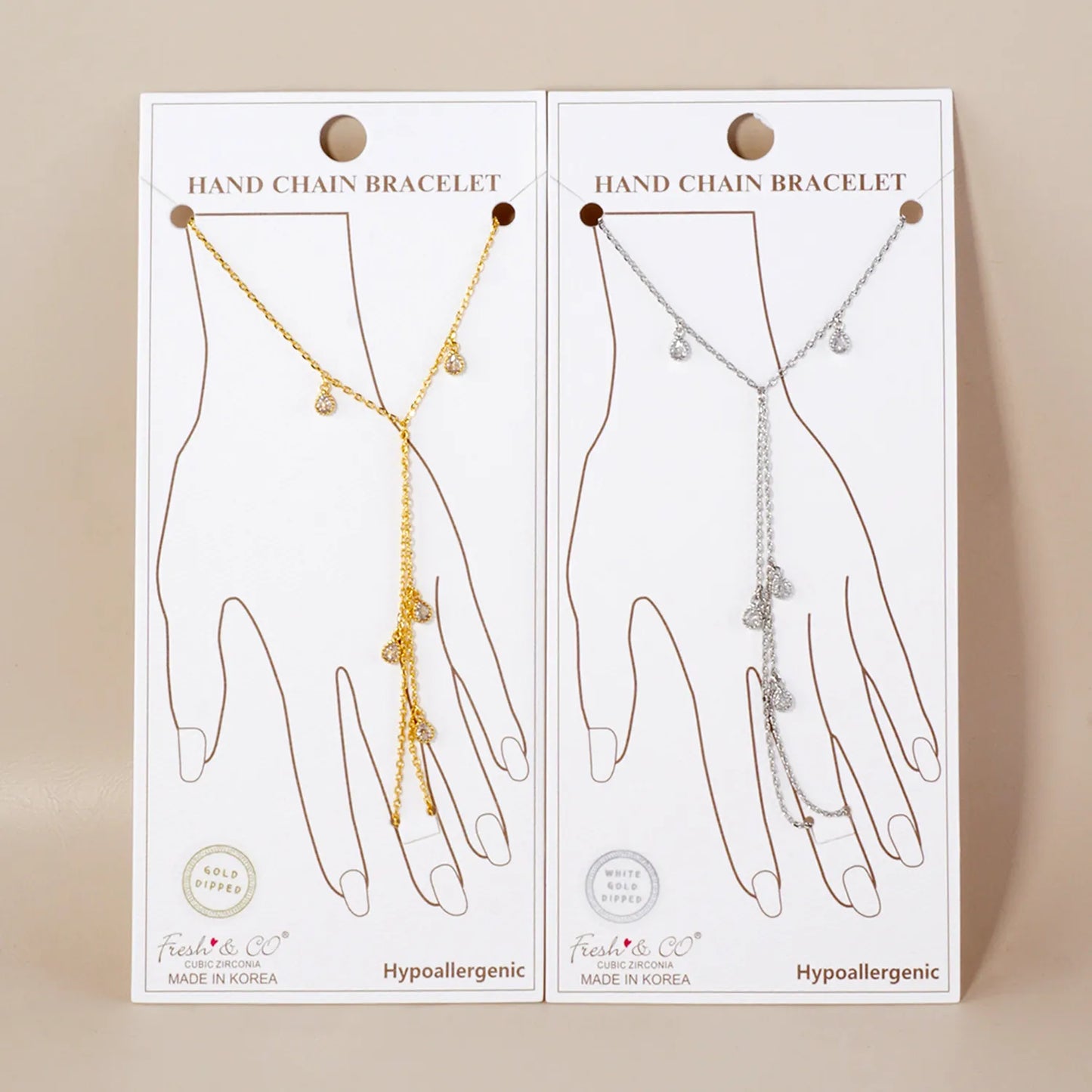 5mm Teardrop CZ Charms 18K-Gold-Dipped Delicate Brass Hand-Chain Bracelet