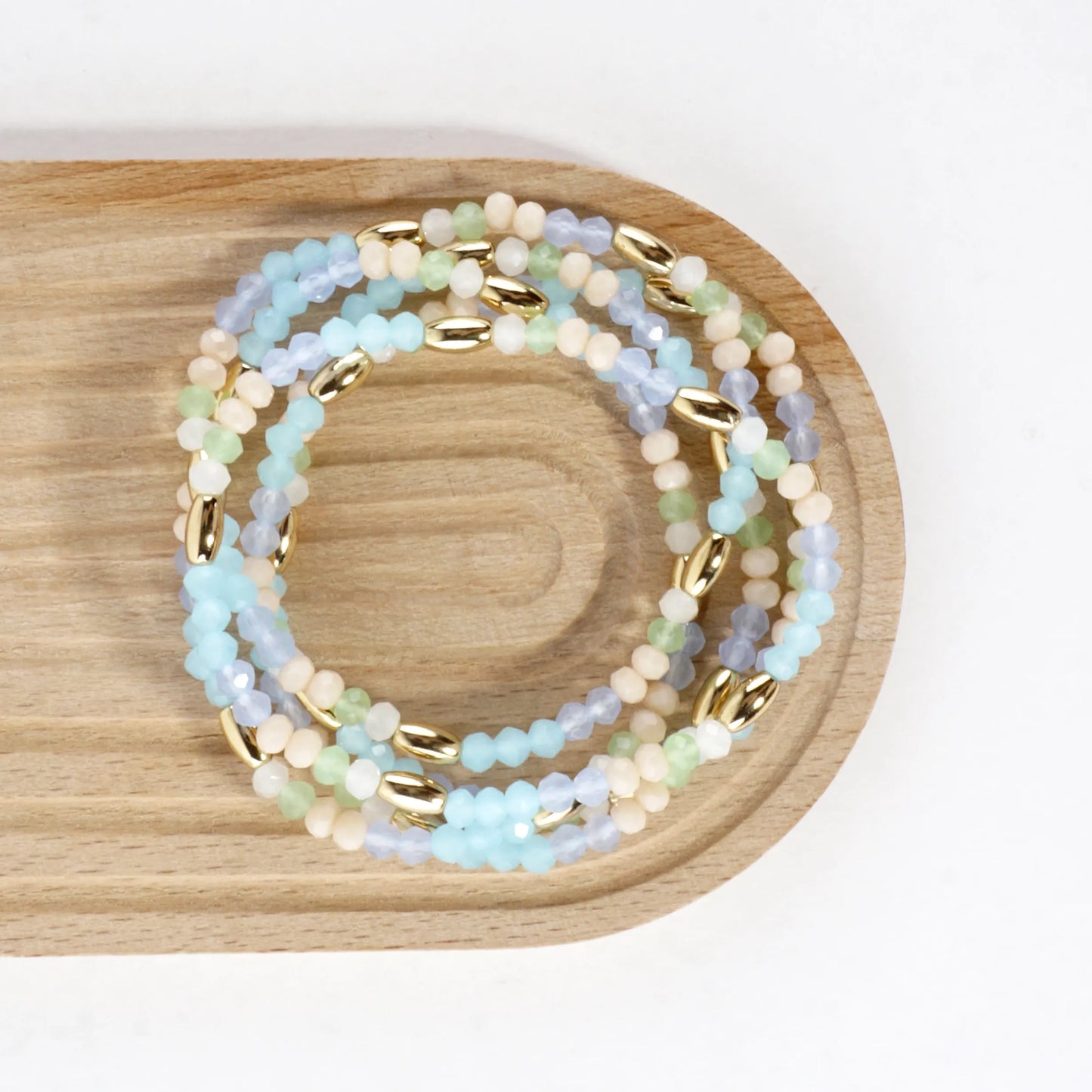 5pc Set Frosted Faceted Glass Stretch Bracelets