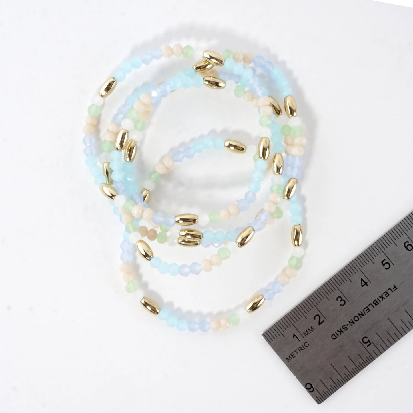 5pc Set Frosted Faceted Glass Stretch Bracelets