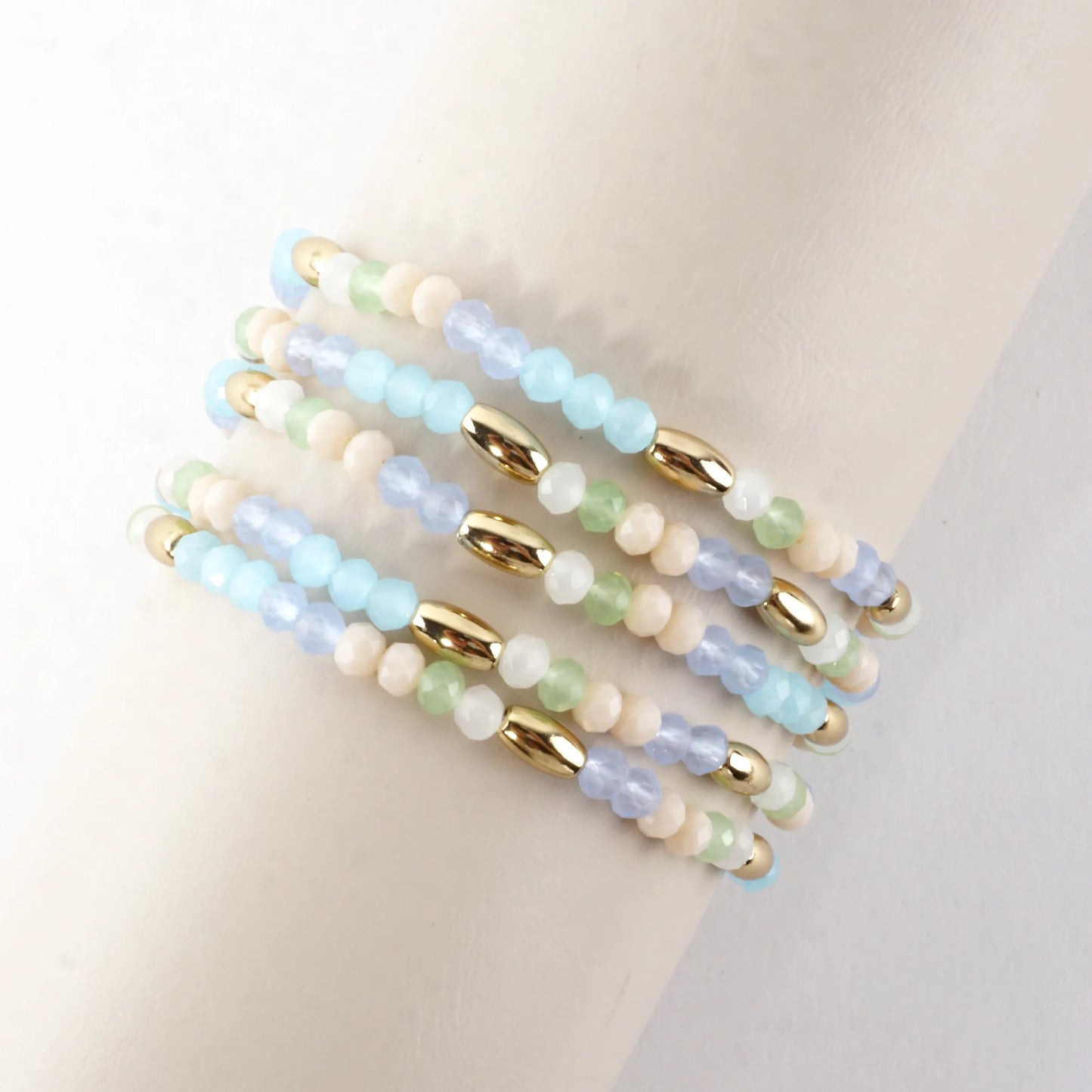 5pc Set Frosted Faceted Glass Stretch Bracelets