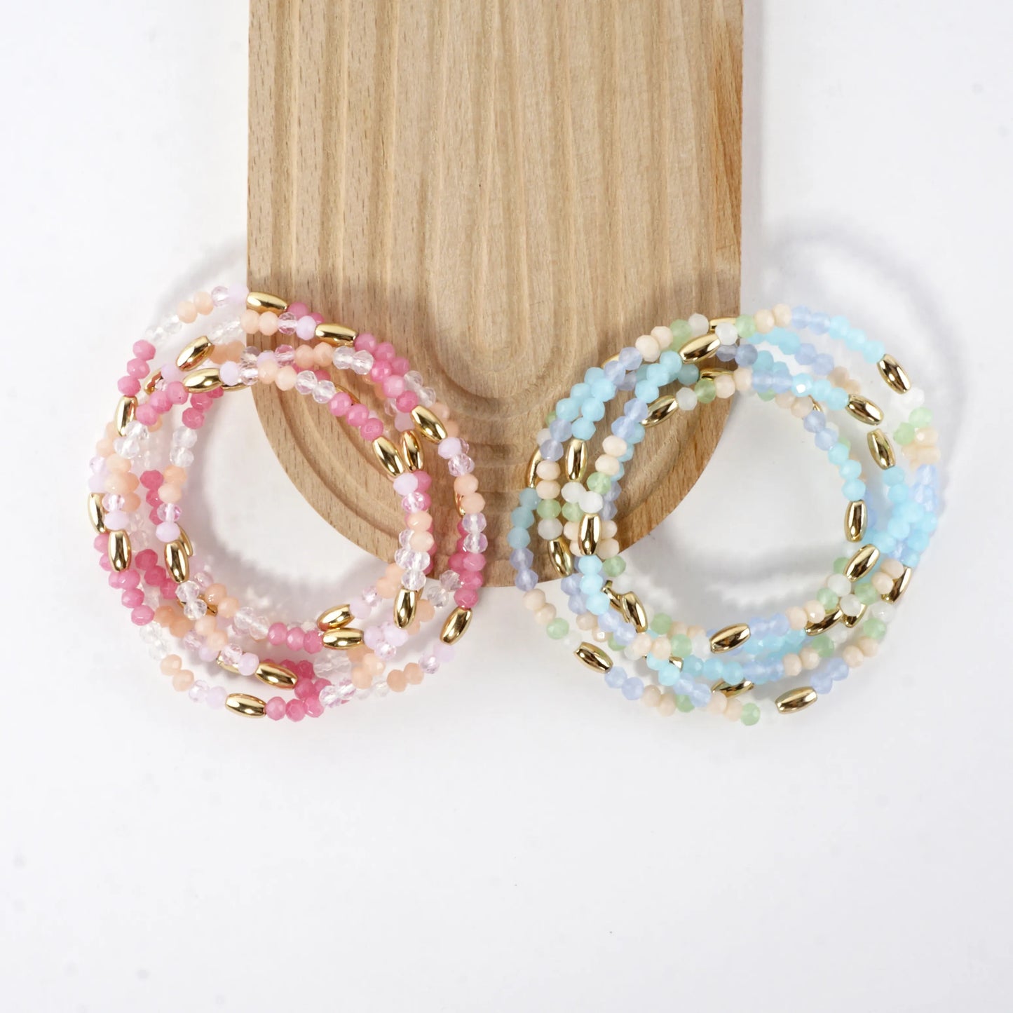 5pc Set Frosted Faceted Glass Stretch Bracelets