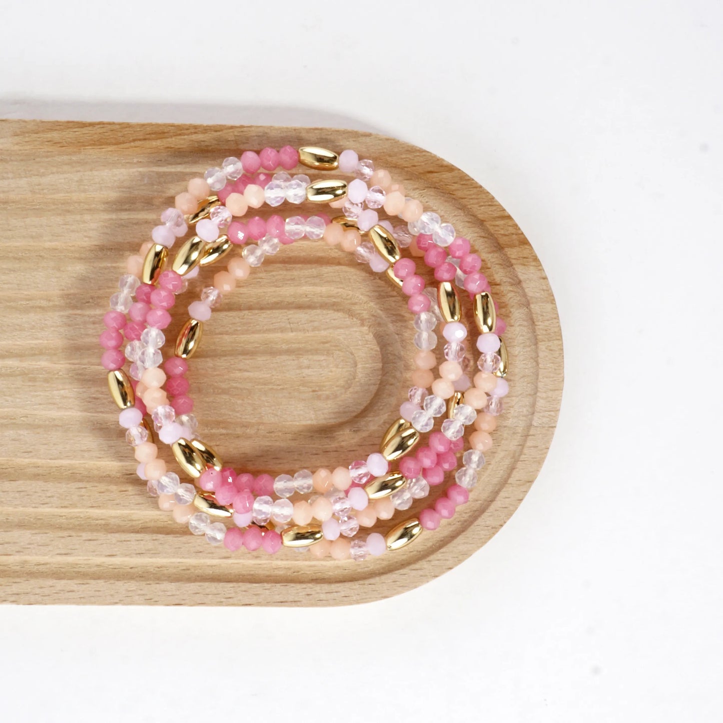 5pc Set Frosted Faceted Glass Stretch Bracelets