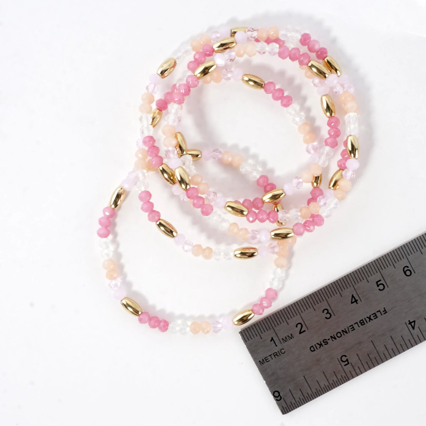 5pc Set Frosted Faceted Glass Stretch Bracelets
