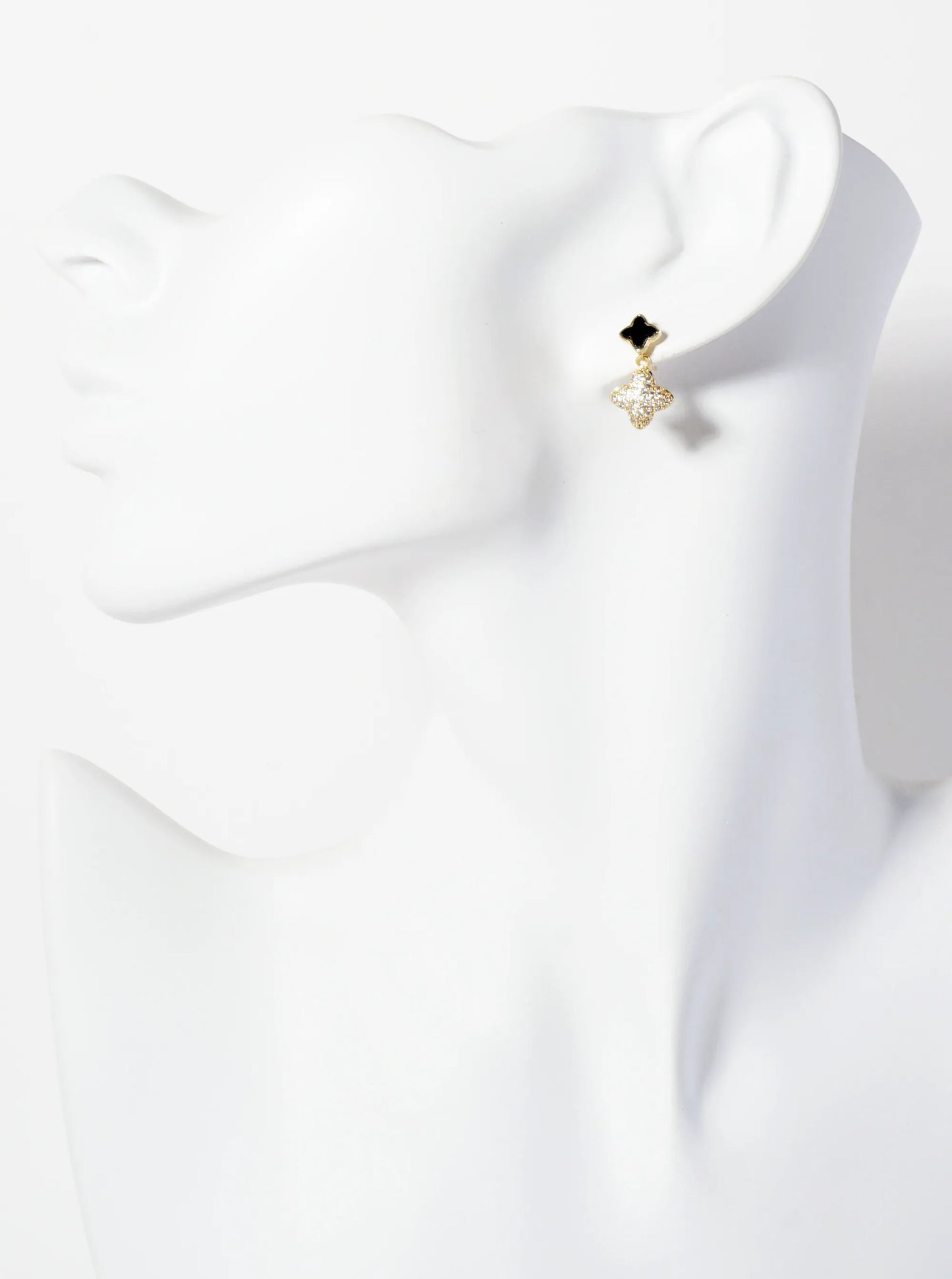 6-10mm Pave-Set CZ Dainty Double Quatrefoil Drop 18K-Gold-Dipped Dangle Earrings