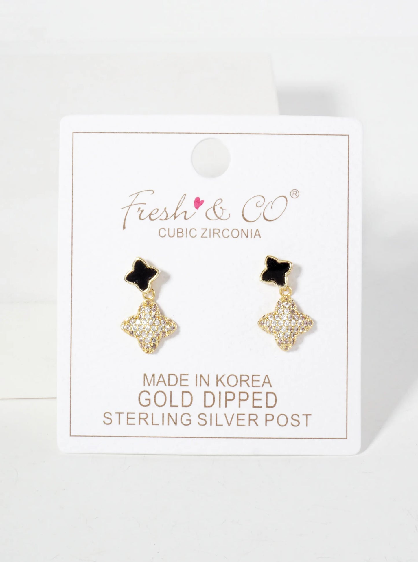 6-10mm Pave-Set CZ Dainty Double Quatrefoil Drop 18K-Gold-Dipped Dangle Earrings