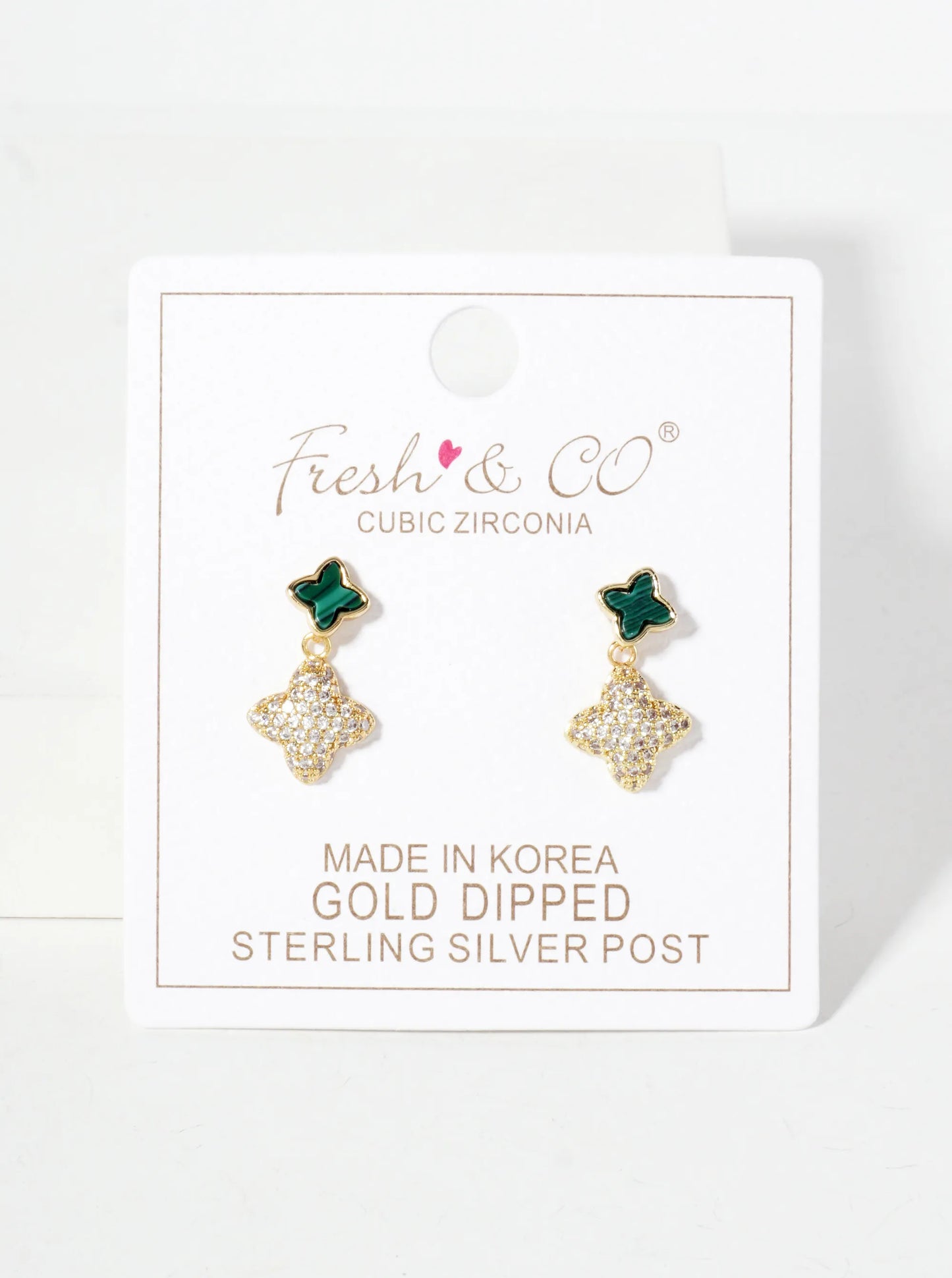 6-10mm Pave-Set CZ Dainty Double Quatrefoil Drop 18K-Gold-Dipped Dangle Earrings