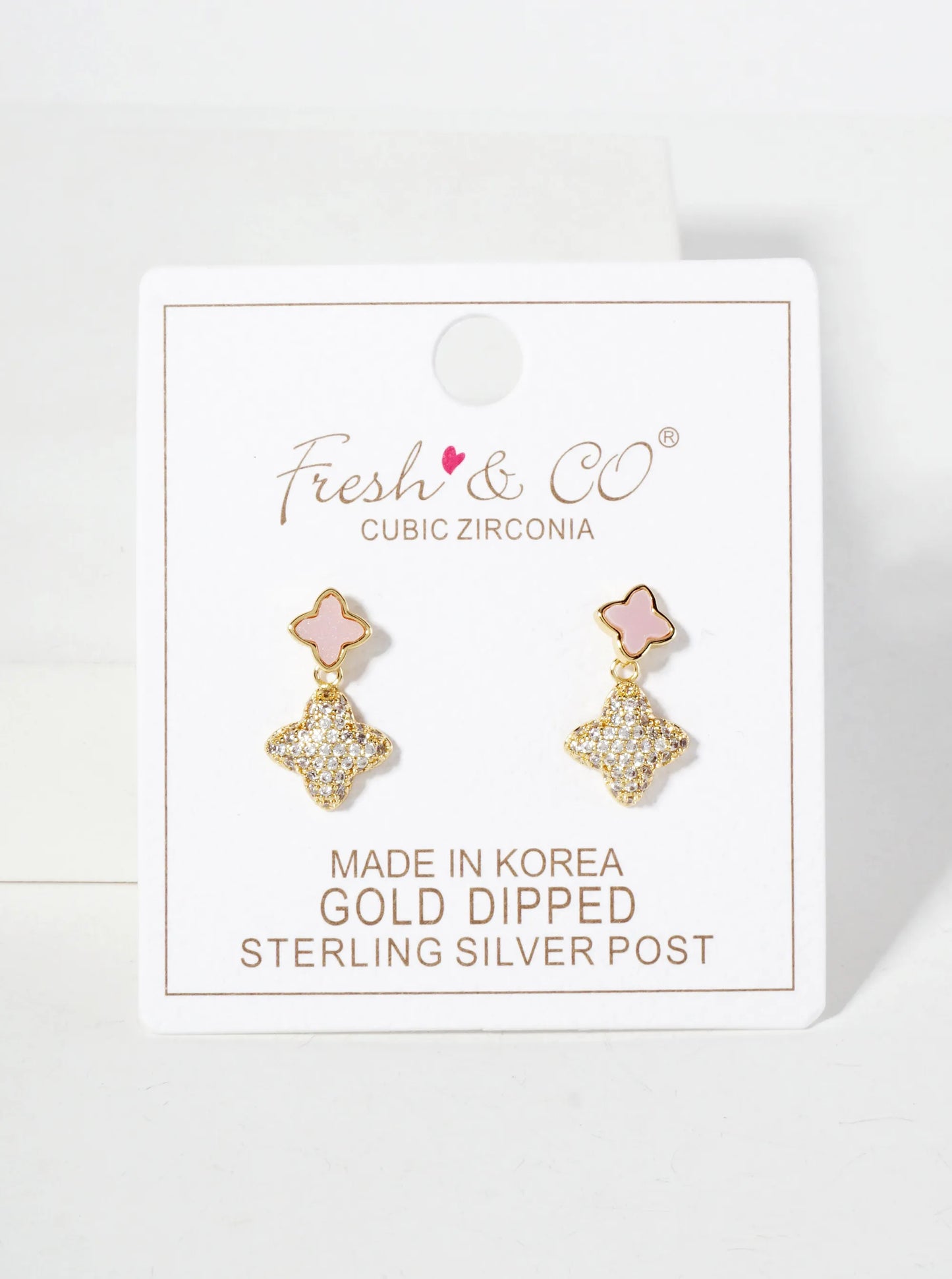 6-10mm Pave-Set CZ Dainty Double Quatrefoil Drop 18K-Gold-Dipped Dangle Earrings