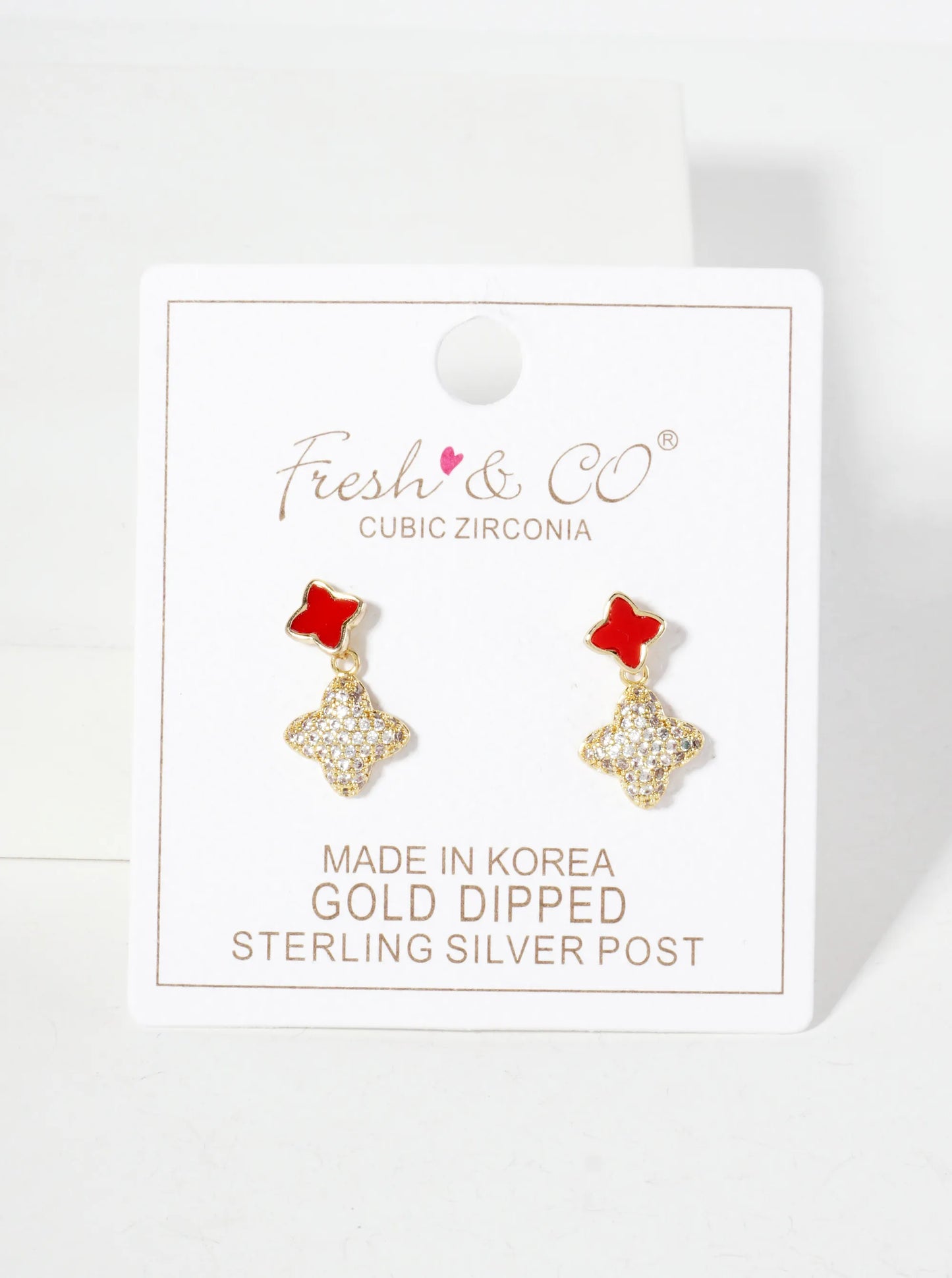 6-10mm Pave-Set CZ Dainty Double Quatrefoil Drop 18K-Gold-Dipped Dangle Earrings