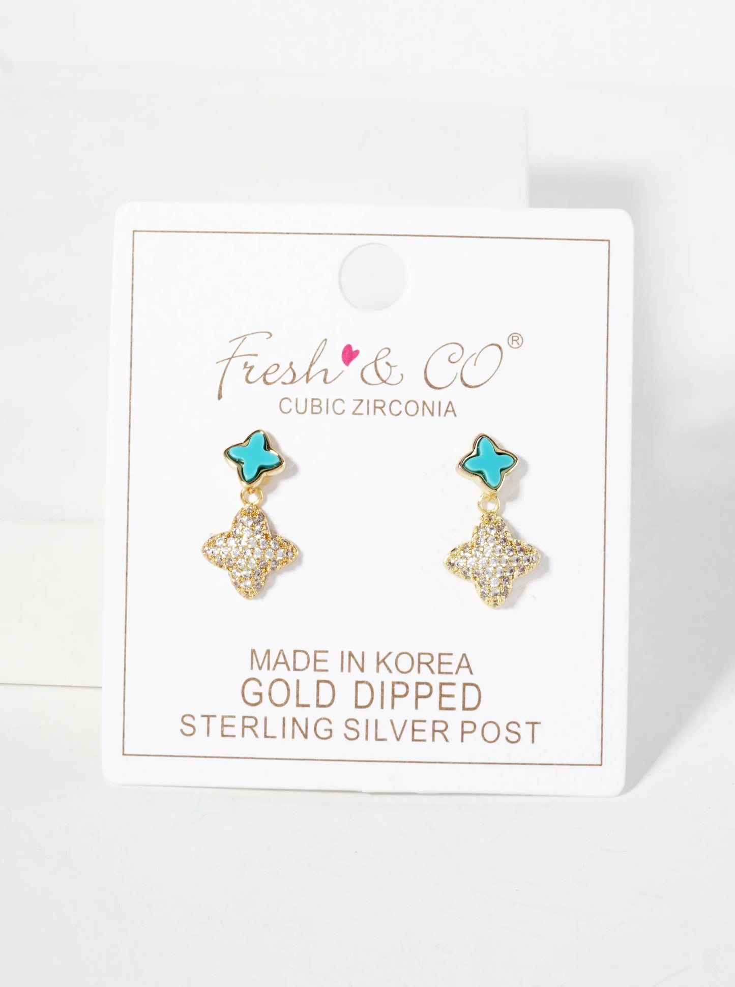 6-10mm Pave-Set CZ Dainty Double Quatrefoil Drop 18K-Gold-Dipped Dangle Earrings