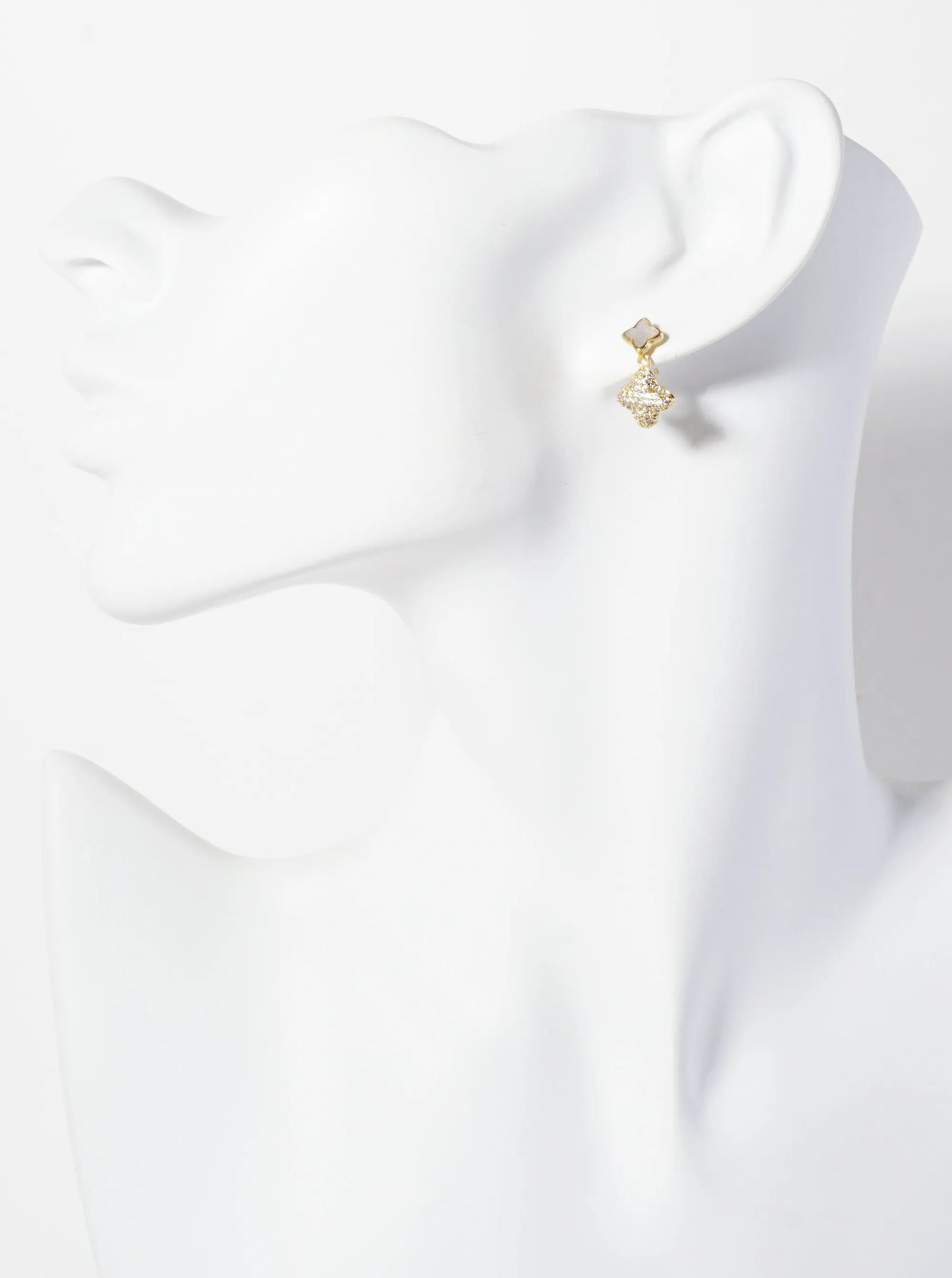 6-10mm Pave-Set CZ Dainty Double Quatrefoil Drop 18K-Gold-Dipped Dangle Earrings