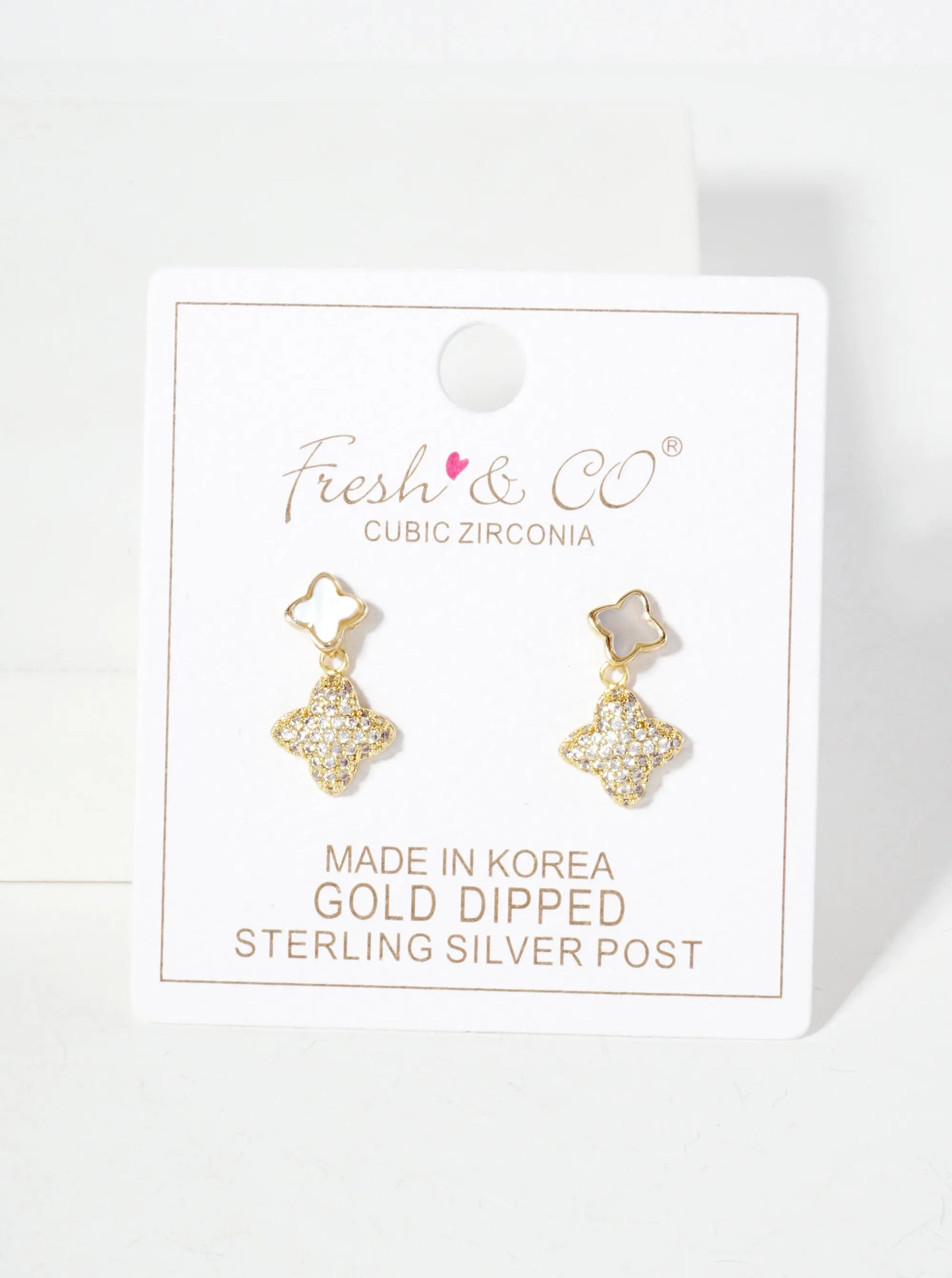 6-10mm Pave-Set CZ Dainty Double Quatrefoil Drop 18K-Gold-Dipped Dangle Earrings
