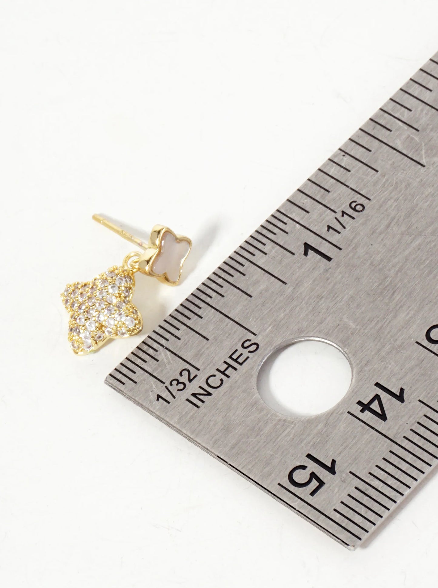 6-10mm Pave-Set CZ Dainty Double Quatrefoil Drop 18K-Gold-Dipped Dangle Earrings