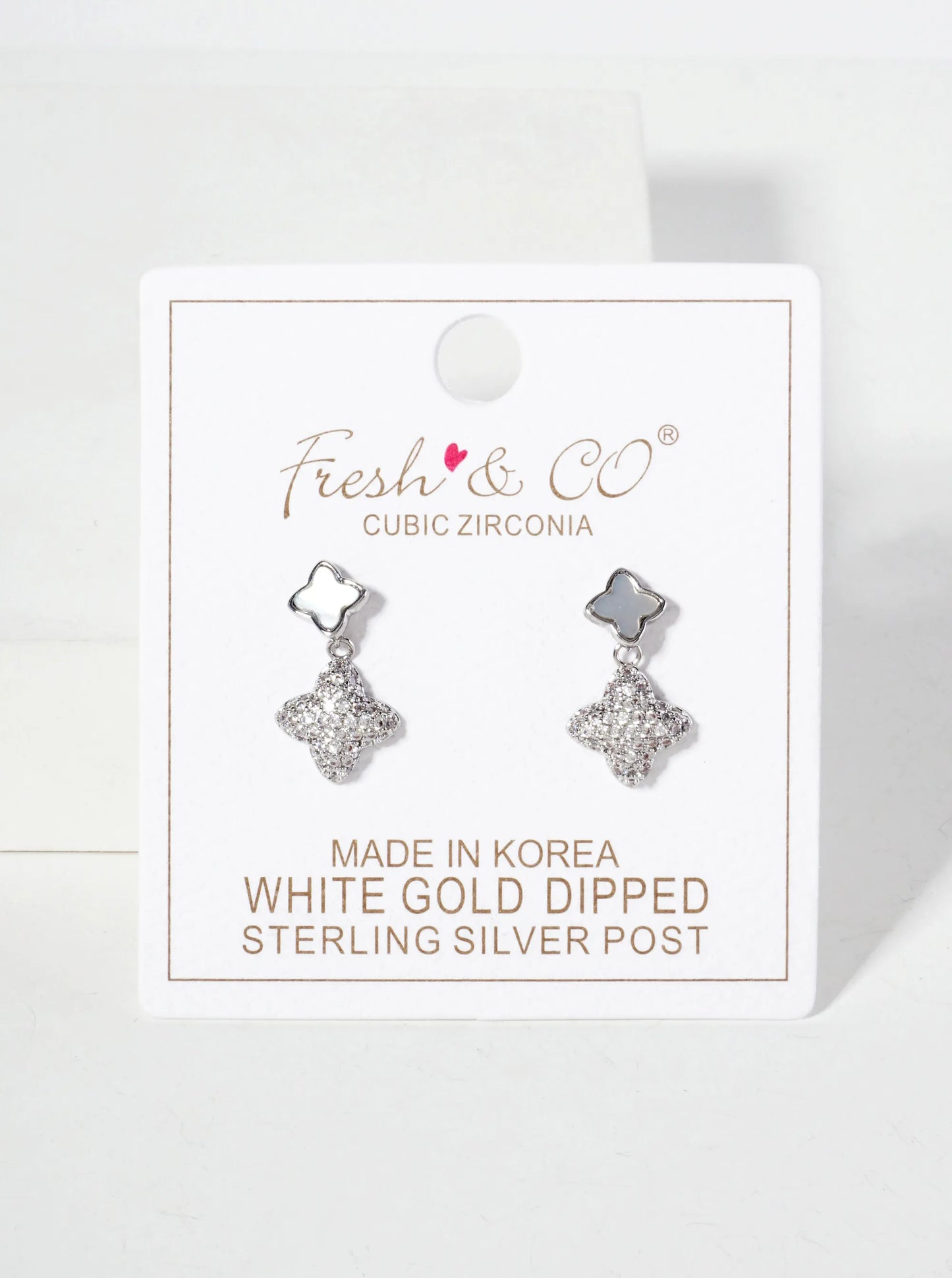 6-10mm Pave-Set CZ Dainty Double Quatrefoil Drop 18K-Gold-Dipped Dangle Earrings