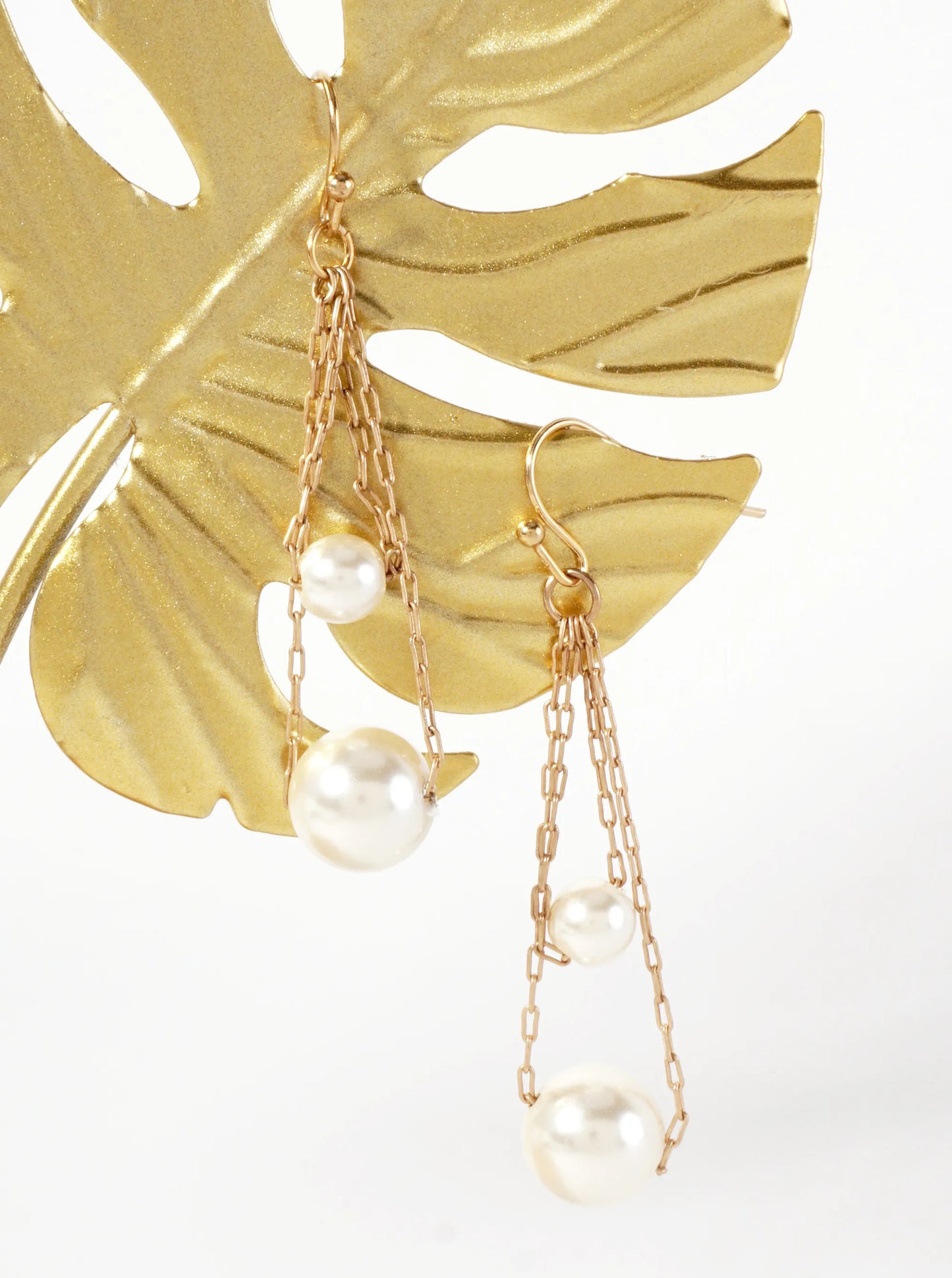 6-10mm Pearl-Bead Layered Chain Drop Dangle Earrings