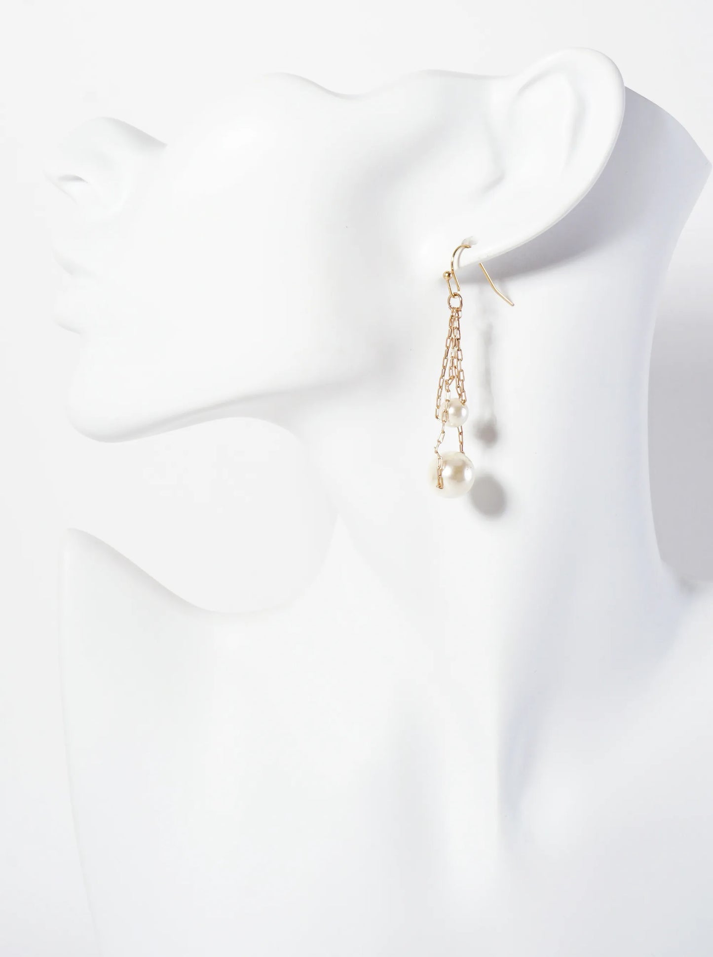 6-10mm Pearl-Bead Layered Chain Drop Dangle Earrings