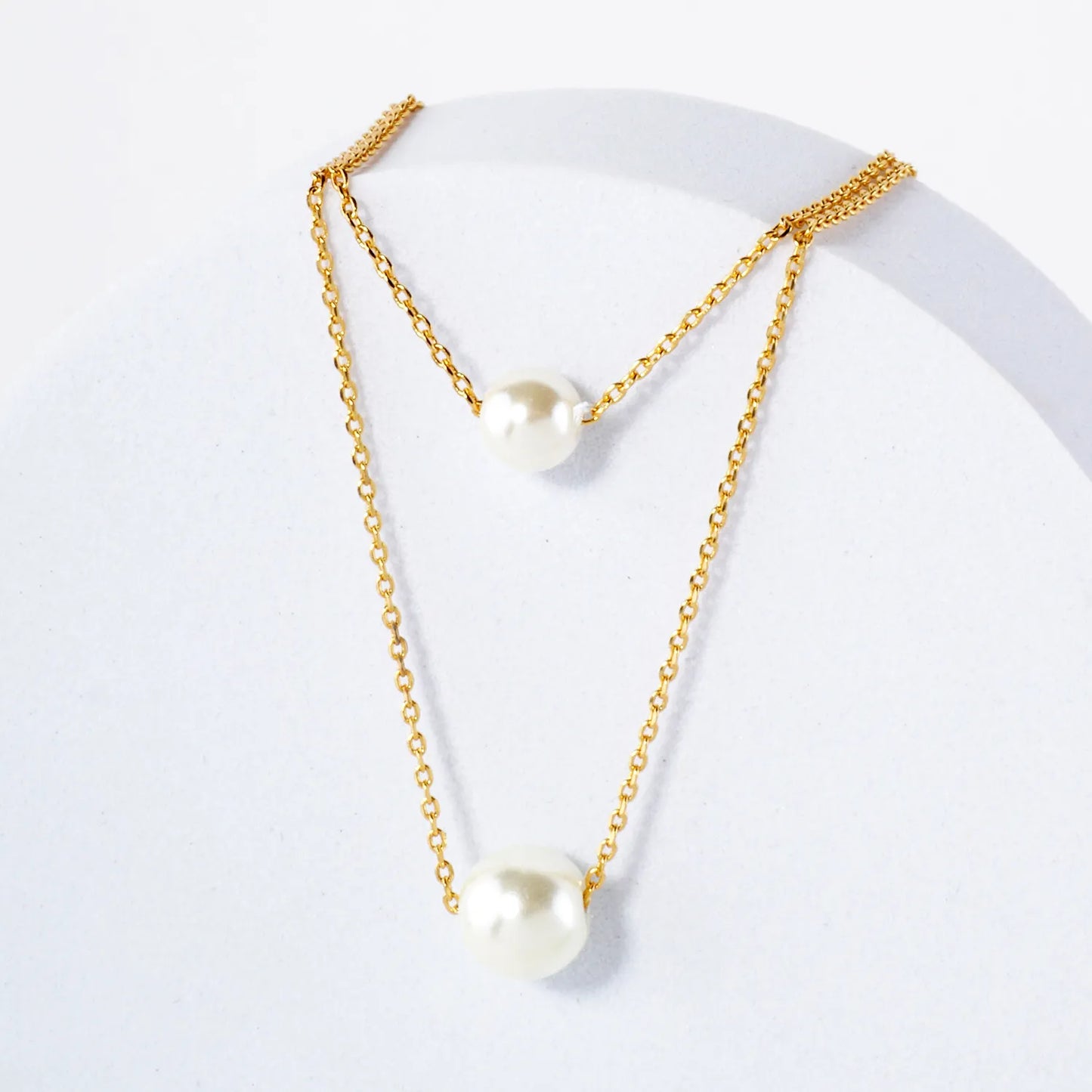 6-8mm Pearl Pendant 18K-Gold-Dipped Layered Necklace