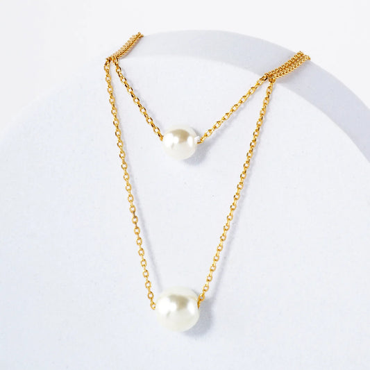 6-8mm Pearl Pendant 18K-Gold-Dipped Layered Necklace