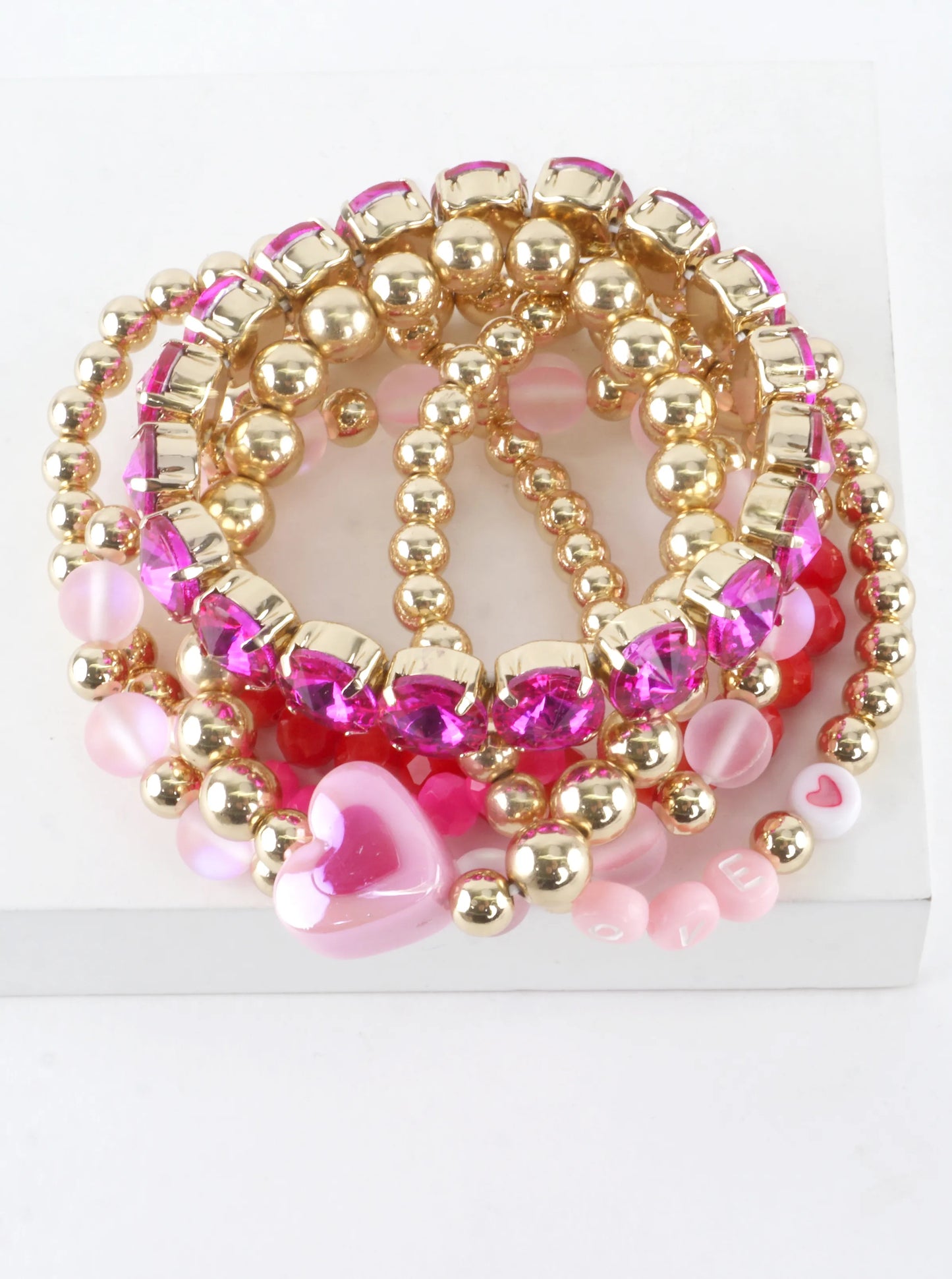 6 PC Ceramic Heart Love Valentine Bracelets Set