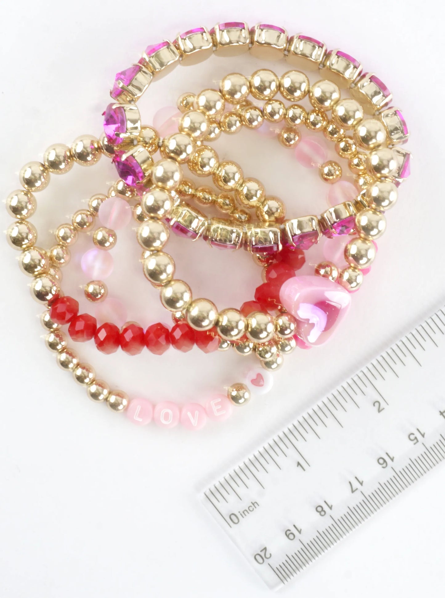 6 PC Ceramic Heart Love Valentine Bracelets Set