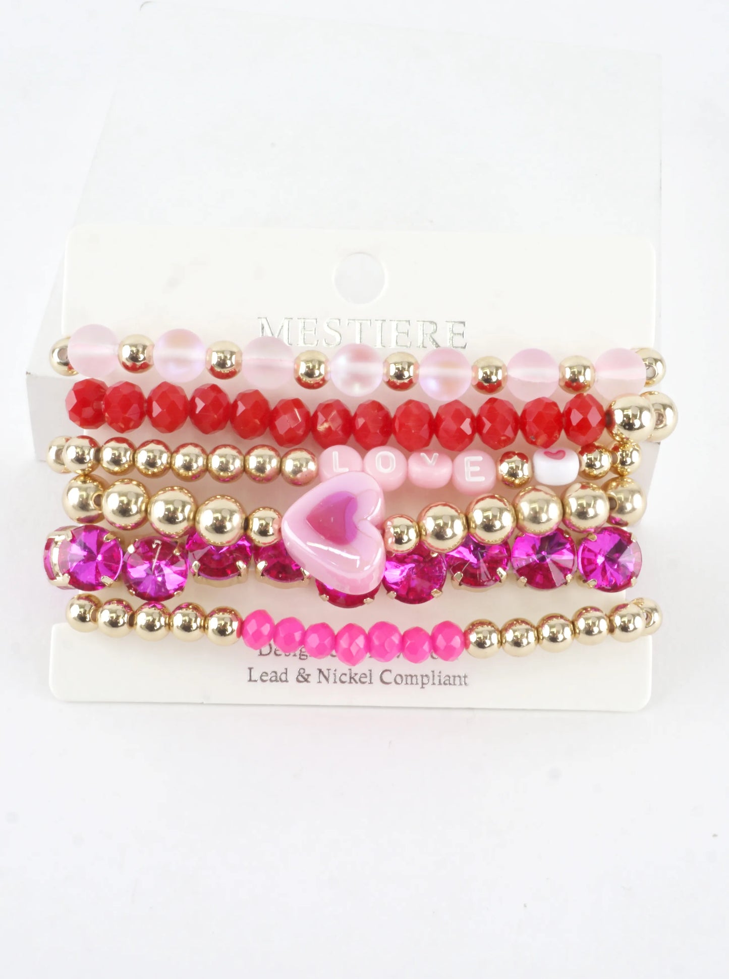 6 PC Ceramic Heart Love Valentine Bracelets Set