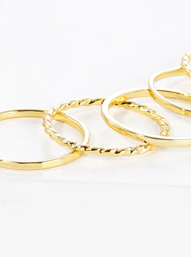 6-PC Set Size 7 Delicate Textured 18K Gold Dipped Brass Rings