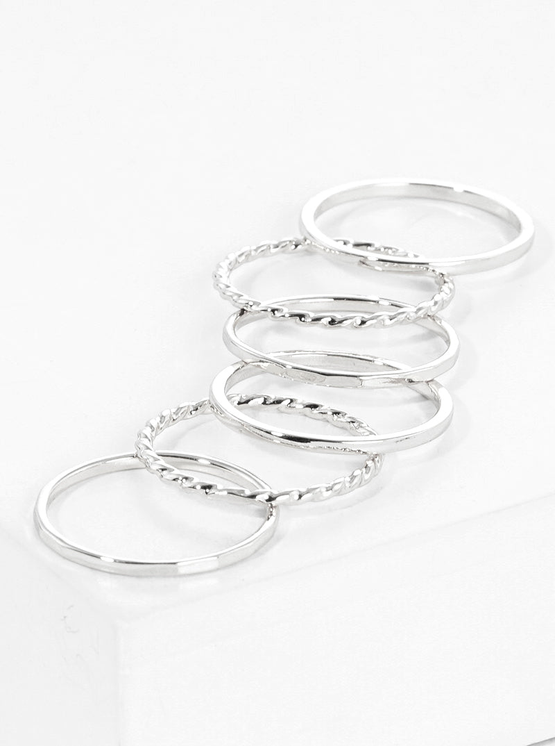 6-PC Set Size 7 Delicate Textured 18K Gold Dipped Brass Rings