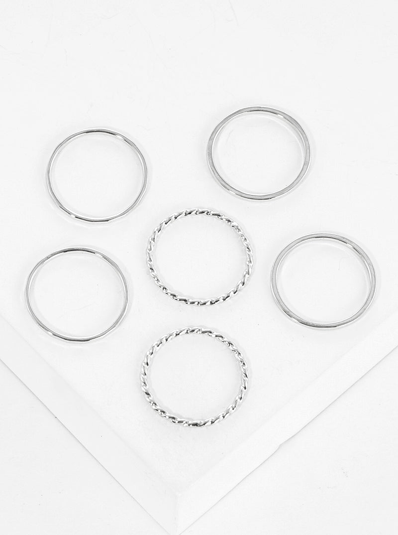 6-PC Set Size 7 Delicate Textured 18K Gold Dipped Brass Rings