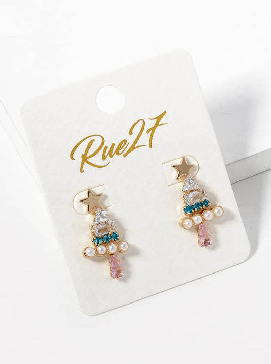 6-pair Crystal Christmas Tree Post Stud Earrings