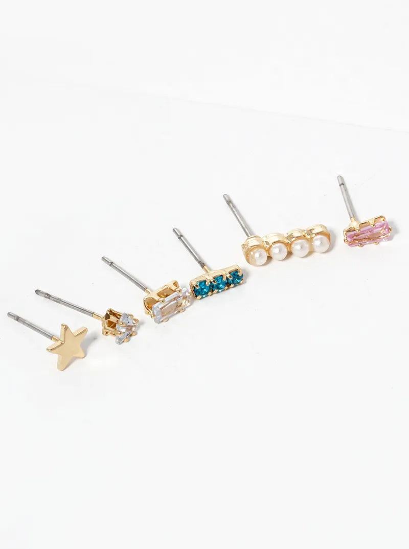 6-pair Crystal Christmas Tree Post Stud Earrings