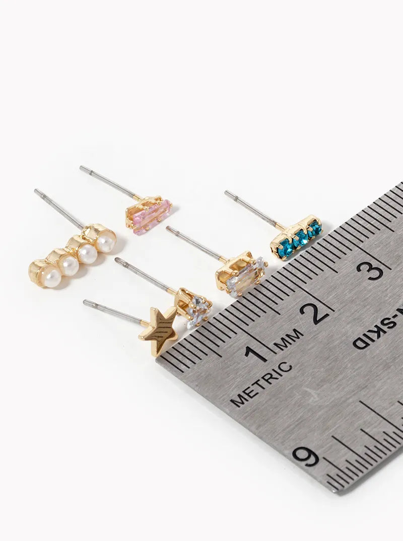 6-pair Crystal Christmas Tree Post Stud Earrings