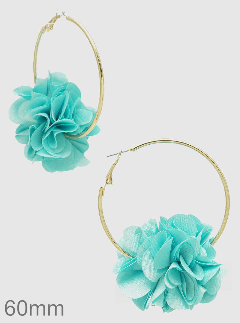 60MM ROUND HOOP WITH FLORAL FLOWER HOOP EARRINGS