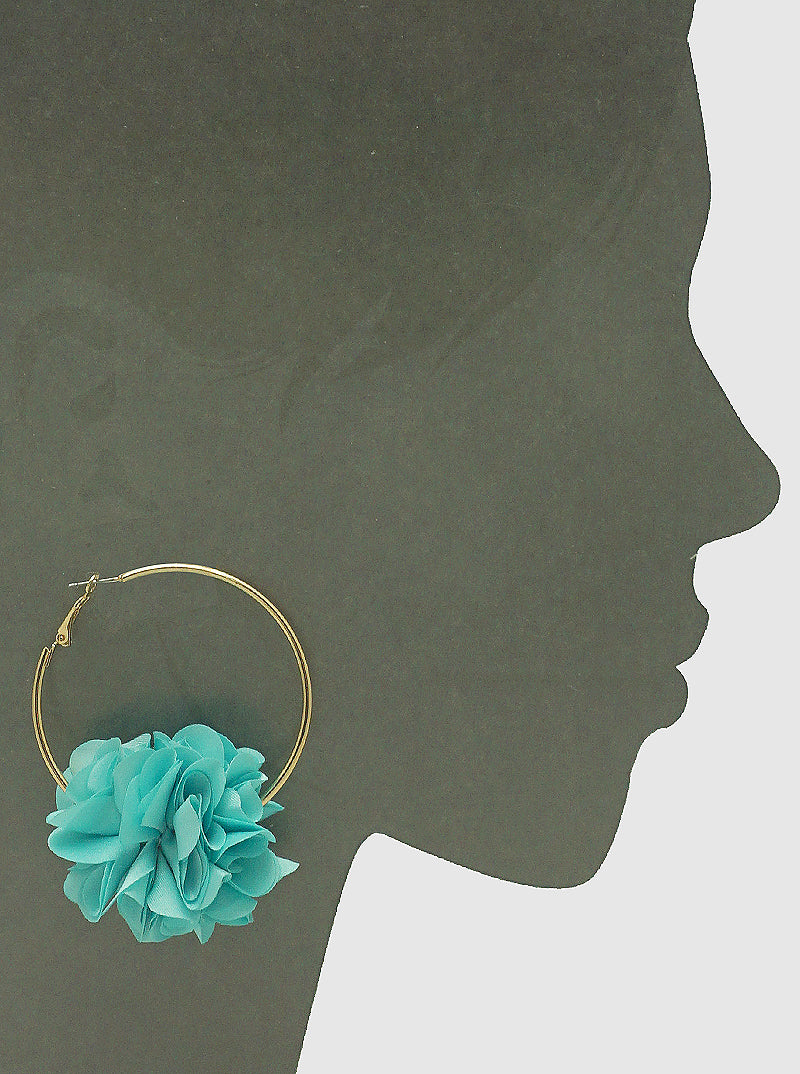 60MM ROUND HOOP WITH FLORAL FLOWER HOOP EARRINGS