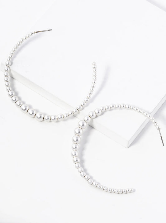 60mm Graduated Metallic Ball Beaded Hoop Earrings