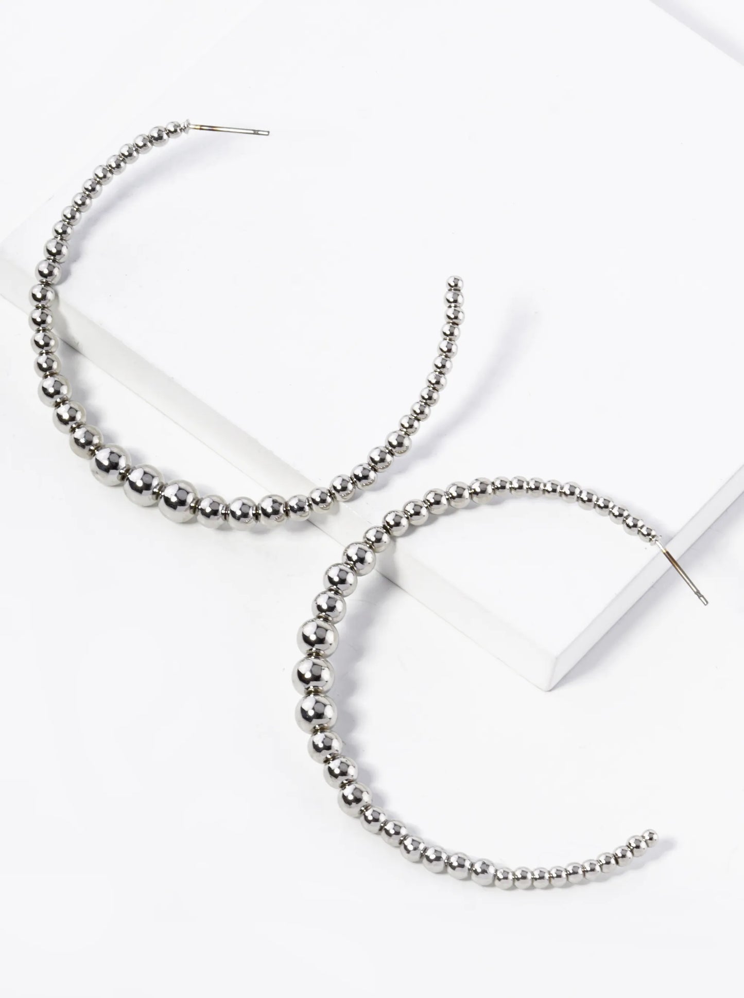 60mm Graduated Metallic Ball Beaded Hoop Earrings
