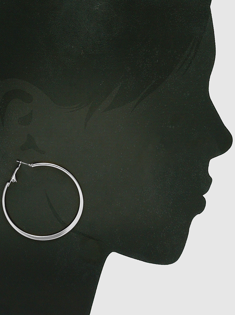 60mm Metal Hoop Earrings With Flat Center