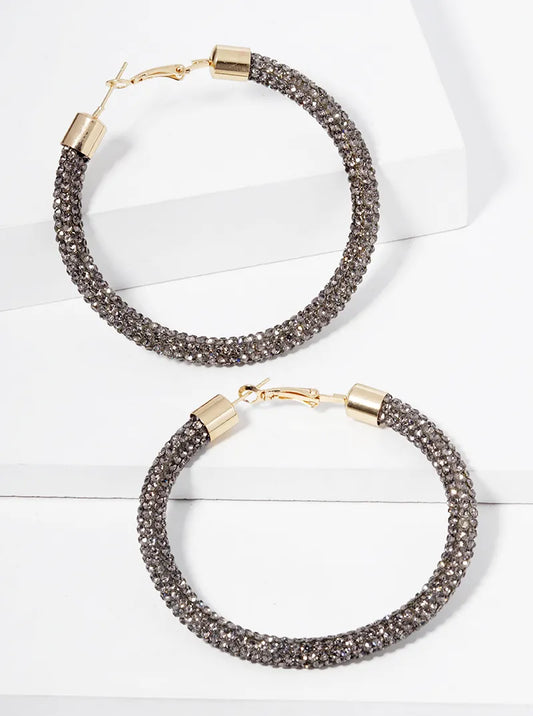 60mm Round Hoop Rhinestone Tube Omega-Back Hoop Earrings