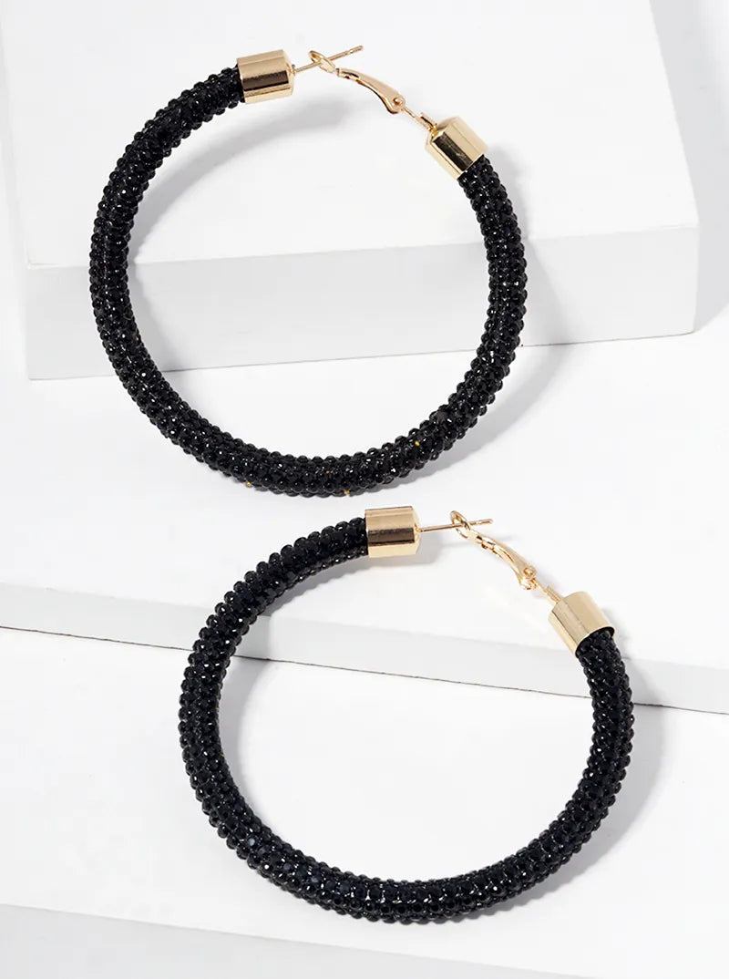 60mm Round Hoop Rhinestone Tube Omega-Back Hoop Earrings