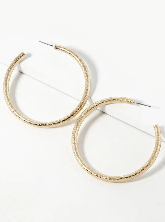 60mm Shimmering Texture Brass Hoop Earrings