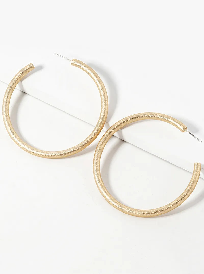 60mm Shimmering Texture Brass Hoop Earrings