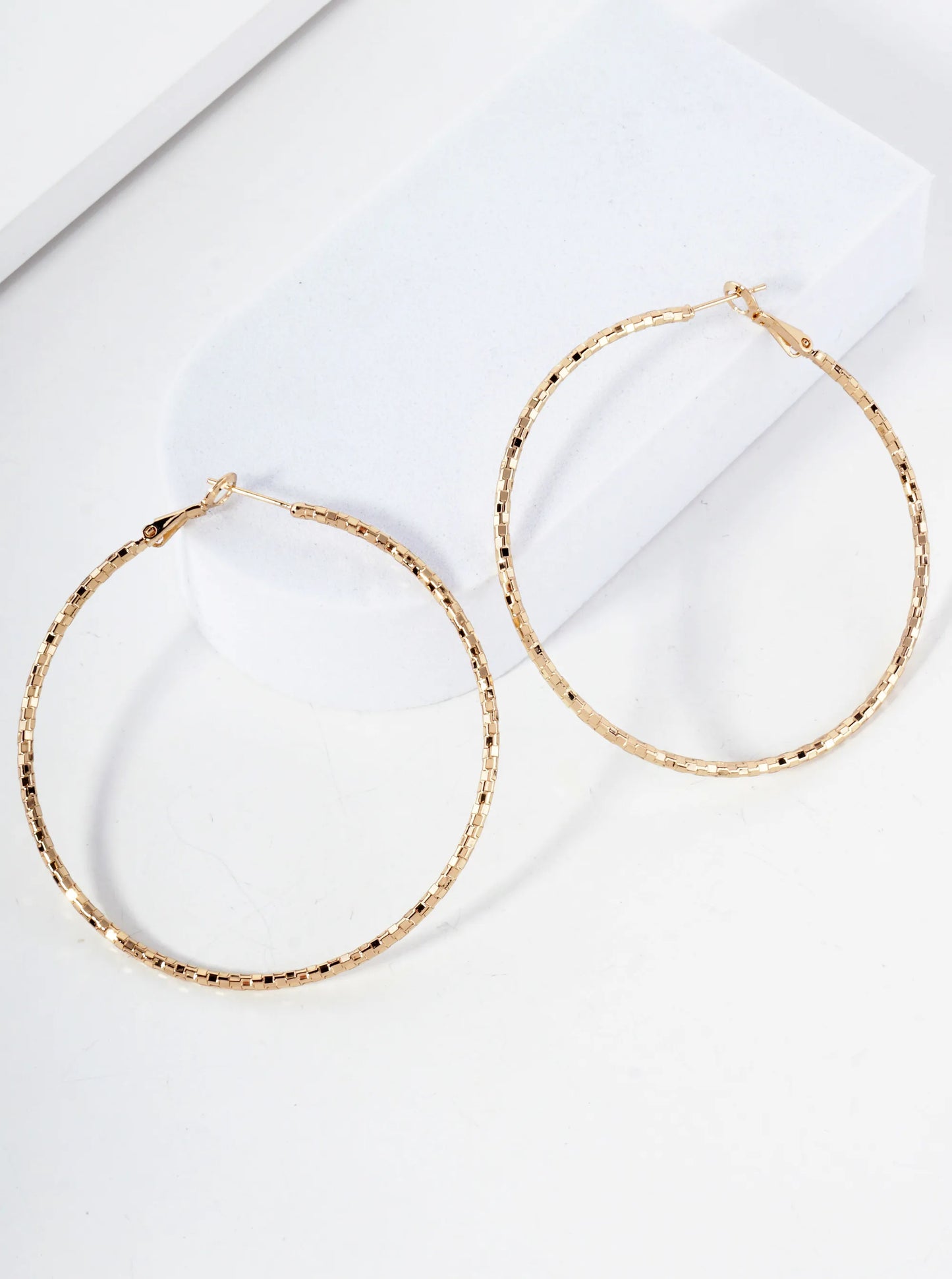 60mm Shiny Textured Brass Hoop Earrings