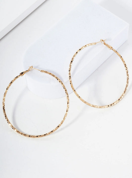60mm Shiny Textured Brass Hoop Earrings