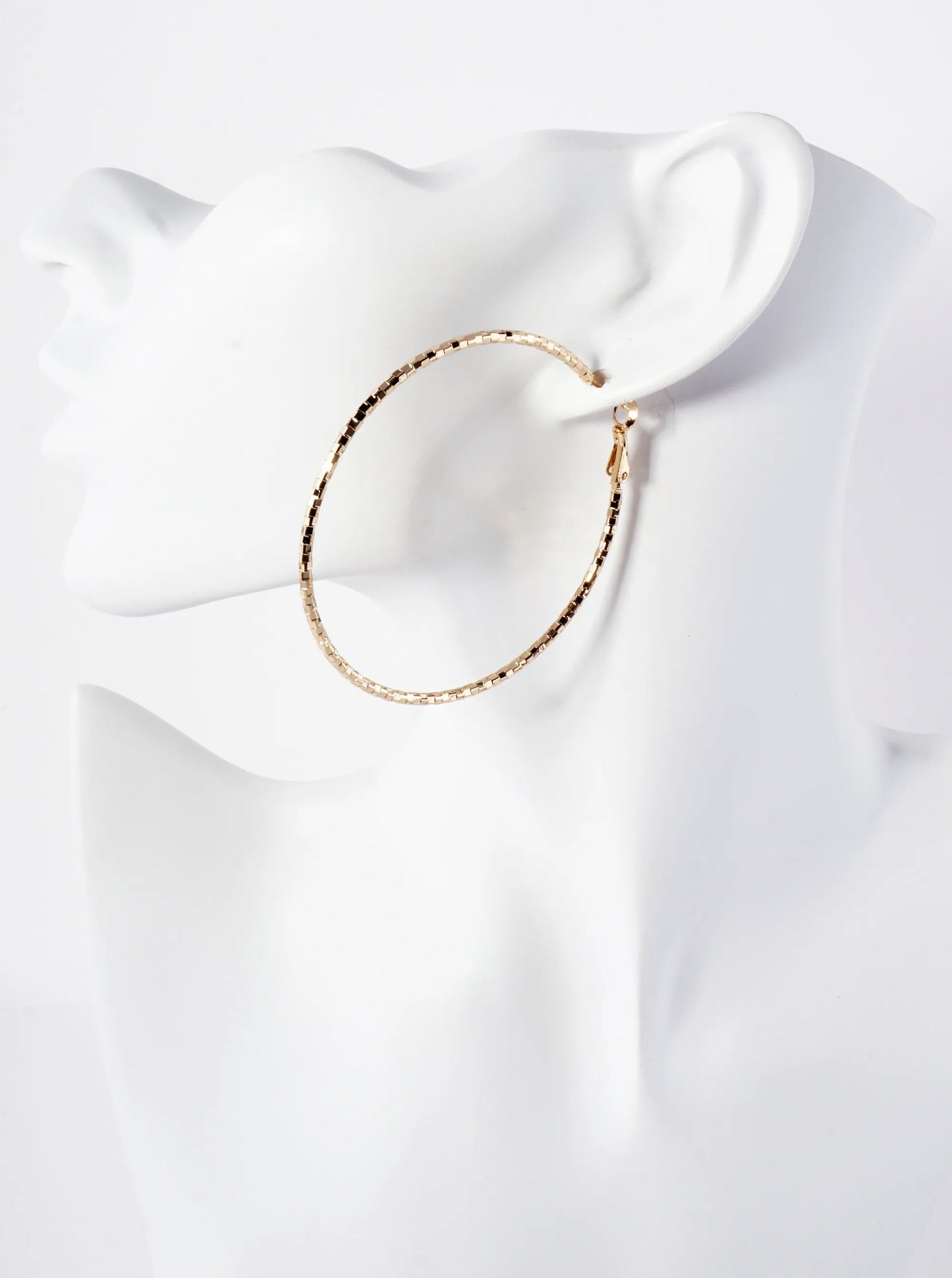60mm Shiny Textured Brass Hoop Earrings