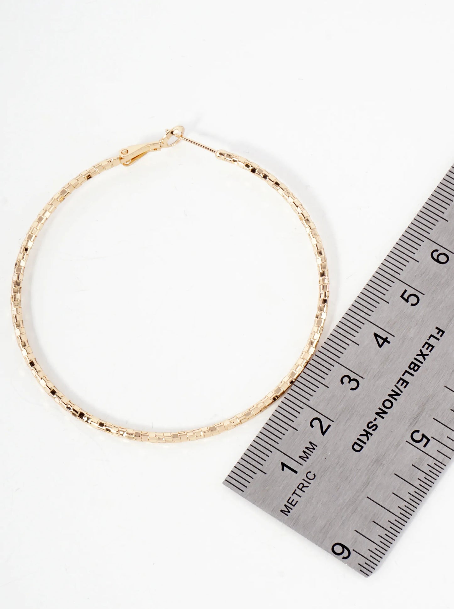 60mm Shiny Textured Brass Hoop Earrings