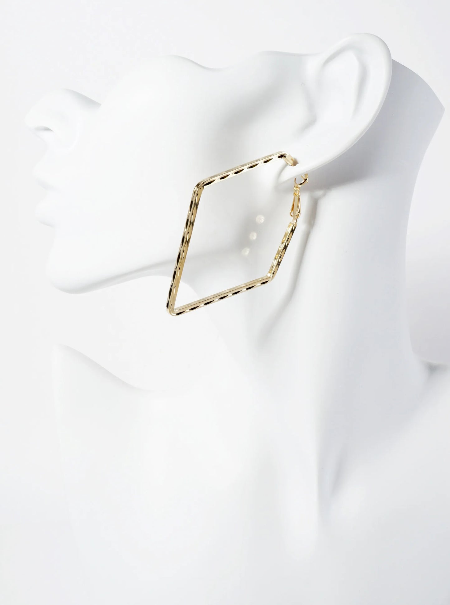 65mm 14K-Gold-Dipped Textured Elongated Pentagon Geometric Latch-Back Hoop Earrings