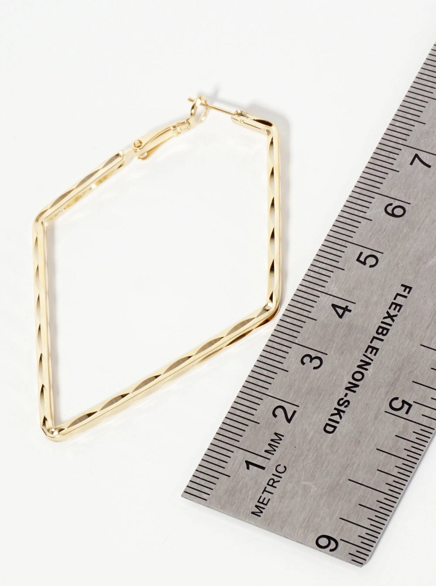 65mm 14K-Gold-Dipped Textured Elongated Pentagon Geometric Latch-Back Hoop Earrings
