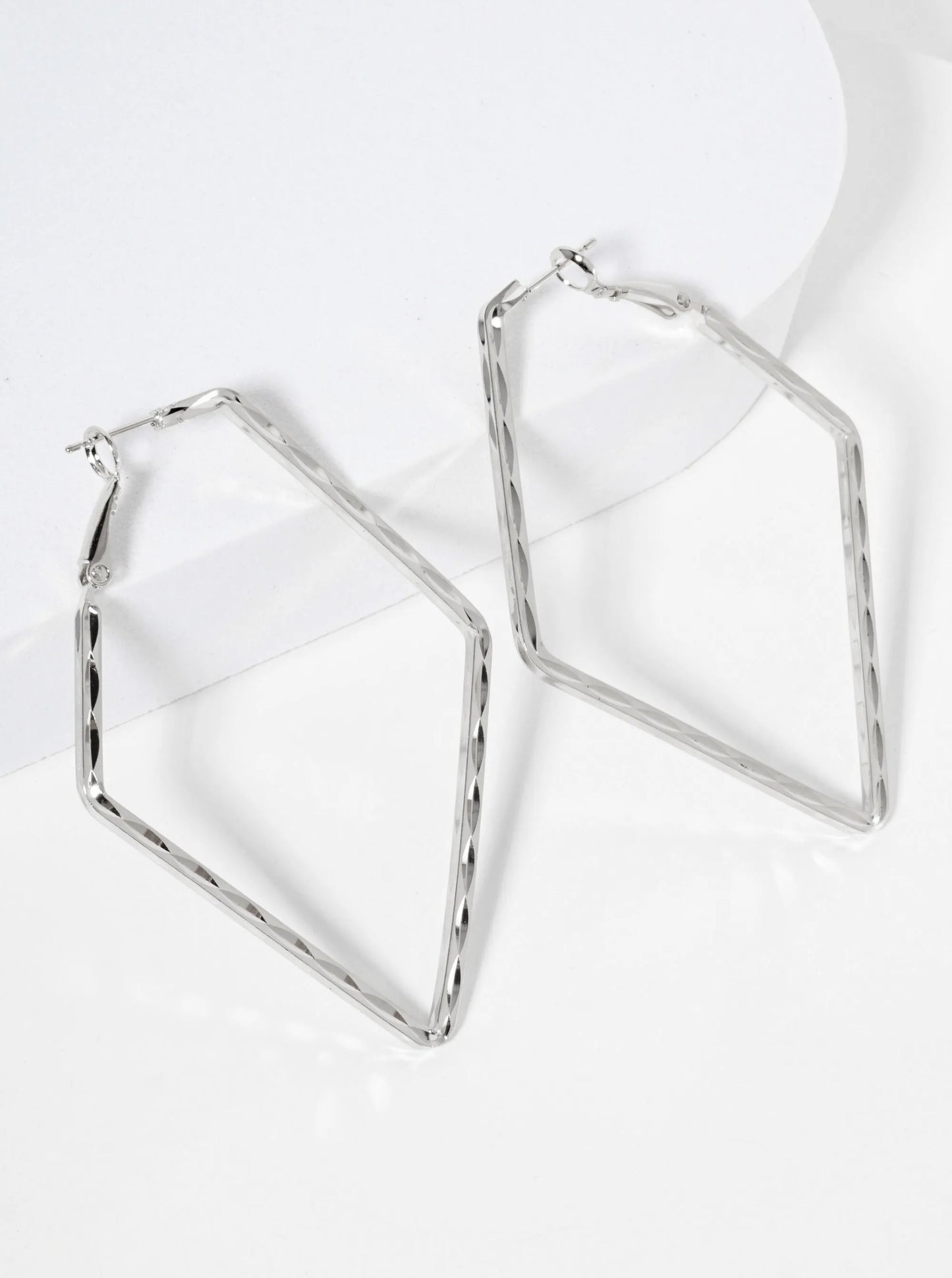 65mm 14K-Gold-Dipped Textured Elongated Pentagon Geometric Latch-Back Hoop Earrings